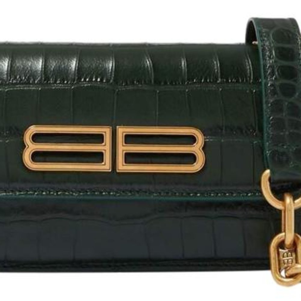 XS Women's Gossip with Chain Crocodile Embossed In Dark Green Leather Cross Body